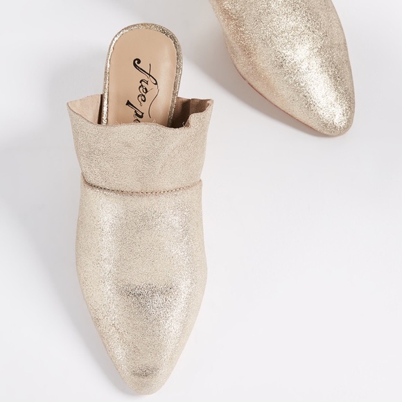New Free People Gold Sienna Flat Ruffle Mules - Picture 3 of 7